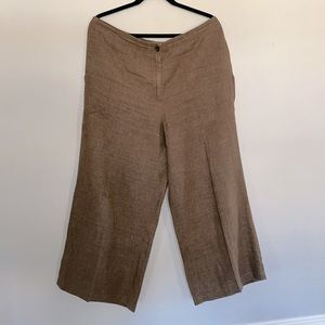 J Jill Love Linen chocolate brown wide leg cropped pants.  100% linen L or XL.